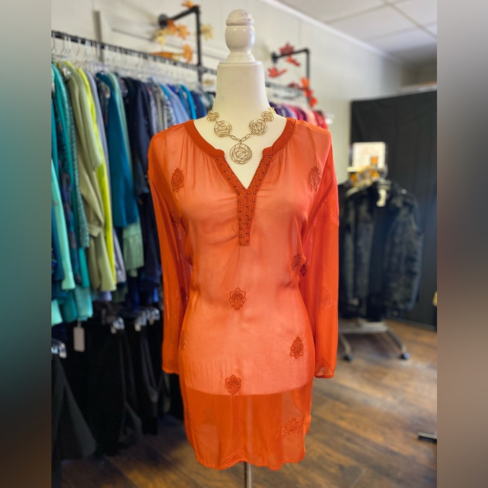 Catherines Orange Sheer Blouse